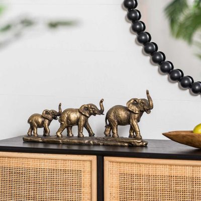 Escultura decorativa familia de elefantes café