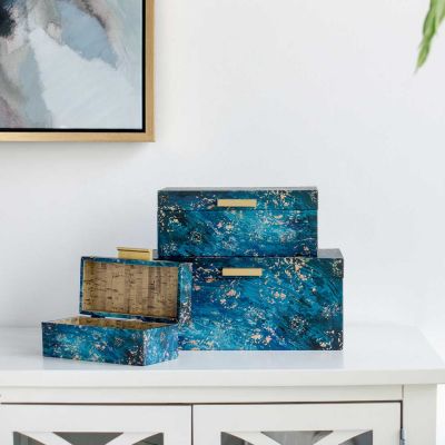 Set de 3 cajas decorativas eco cuero Azul