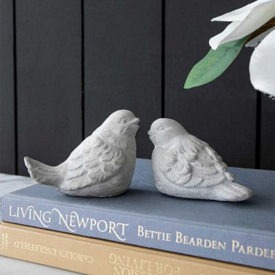 Set de dos esculturas decorativas pájaros de cemento